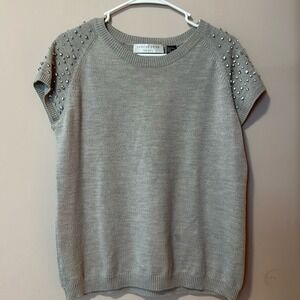 Charles Nolan New York Embellished Shoulder Sweater Top Short Sleeve Knit XL